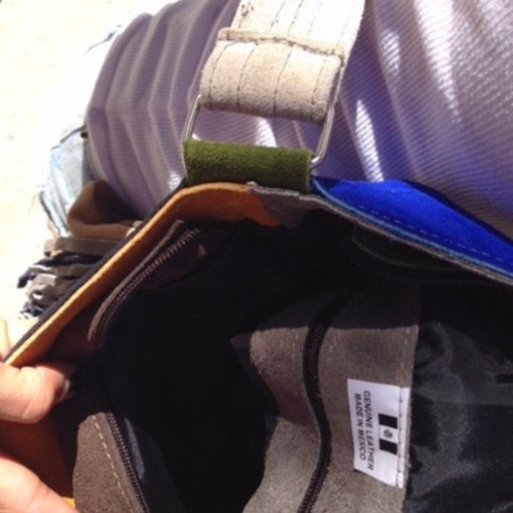 Large Patchwork suede leather purse fringed - Picture 3 of 4